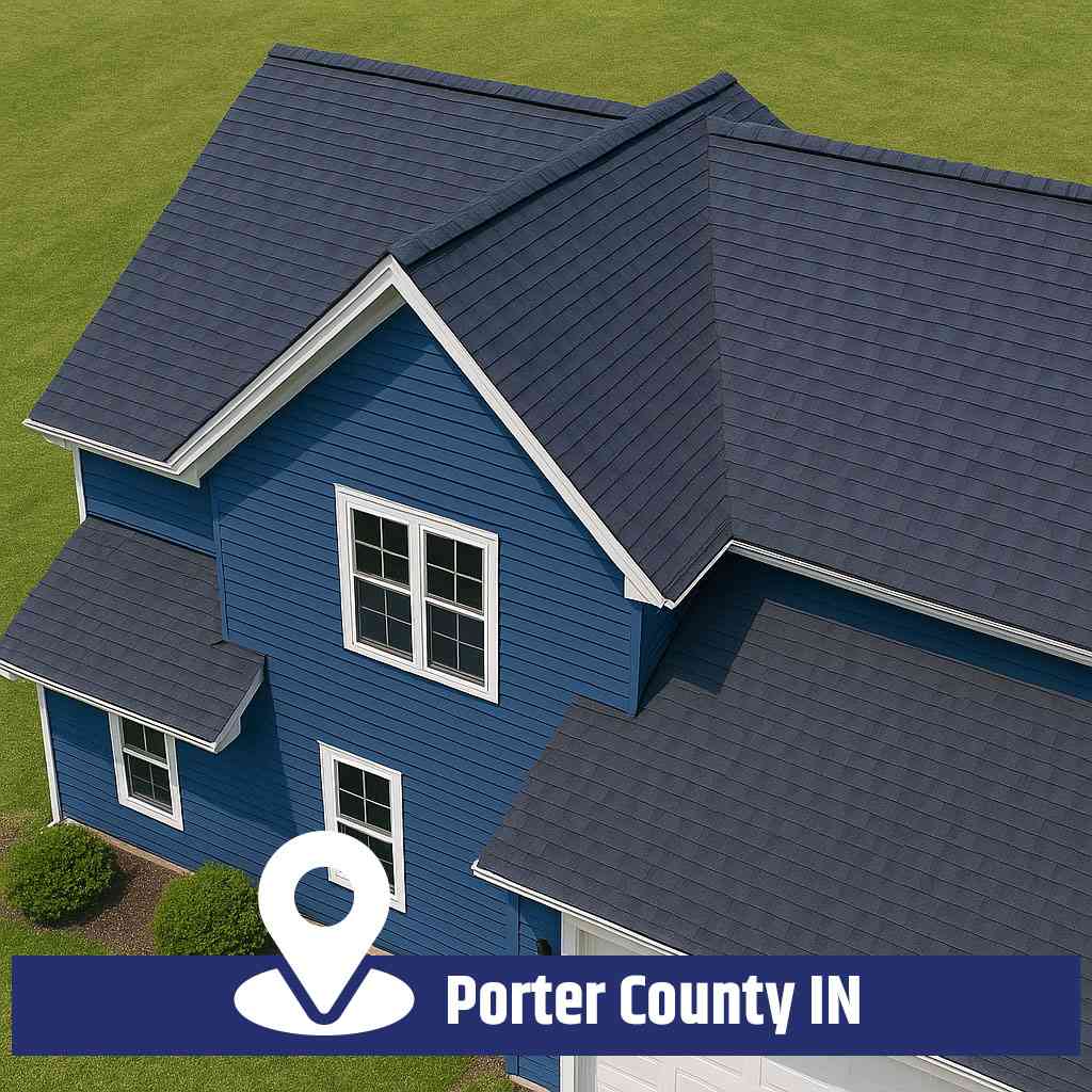 Porter County Roofing Company installing a new roof on a residential home in Northwest Indiana.