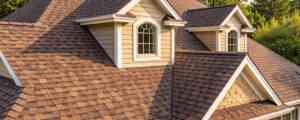 What are the 8 components of a roof visible on a residential home with asphalt shingles and multiple roof sections