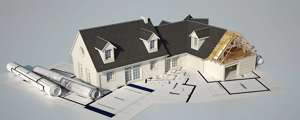 Diagram of common roofing terms showing parts of a residential roof by Goodwin Construction