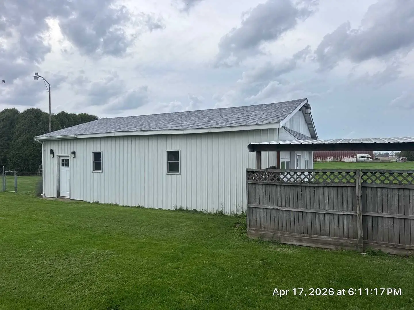 Side exterior view of Wanatah garage reroof