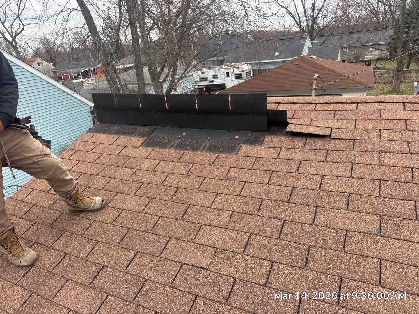 Finished storm repair view of Valparaiso wind damage roof replacement